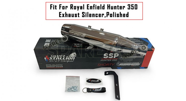 Fit For Royal Enfield Hunter 350 Stainless Steel Exhaust Silencer Polished - SPAREZO